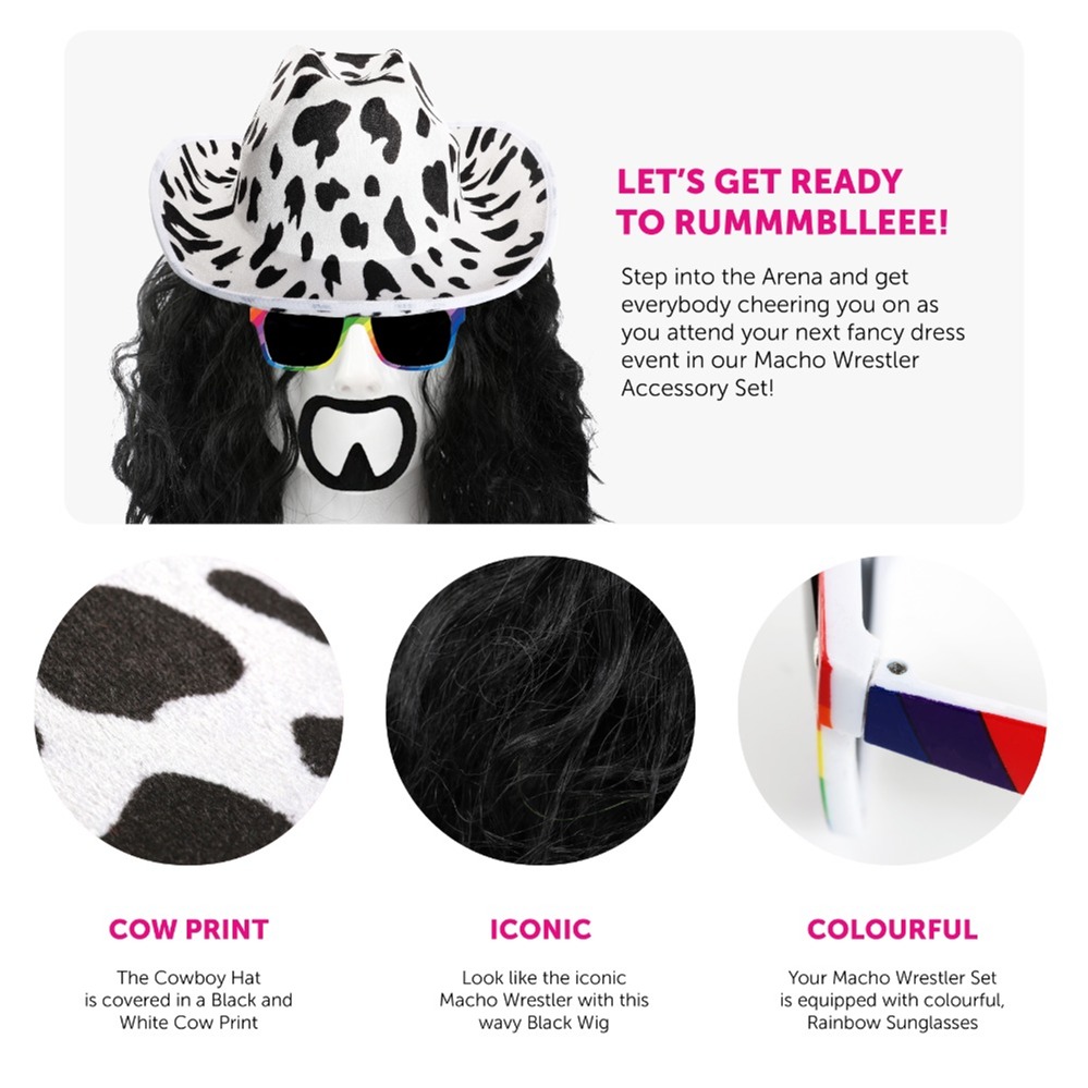 Macho Man Wrestler Accessory Set with Cow Print Hat