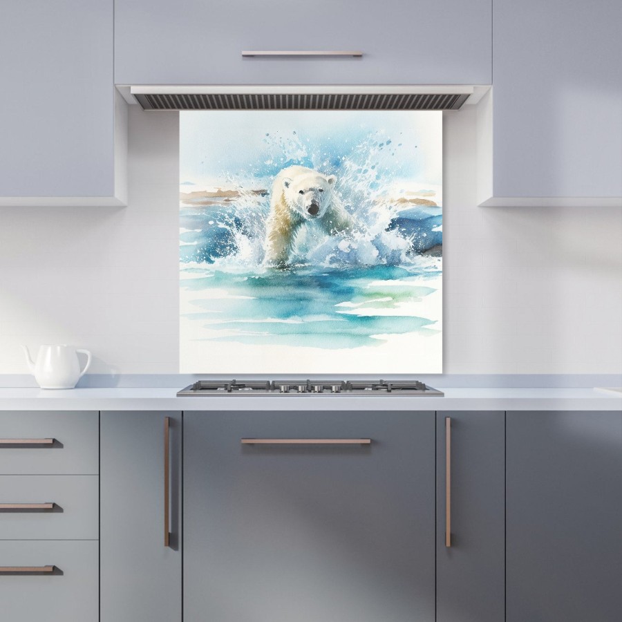 Click to view product details and reviews for Hunting Polar Bear Watercolour Kitchen Splashback W600mm X H600mm.