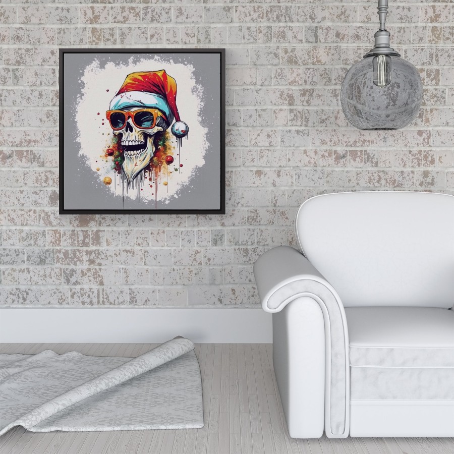 Click to view product details and reviews for Santa Skull In Glasses Splashart Framed Canvas 16 X 16 Black.
