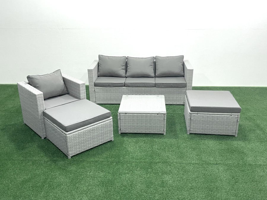 Click to view product details and reviews for Fimous Garden Outdoor Furniture Set 6 Seater Rattan Sofa Set With 2 Big Footstools Armchair Light Grey Mixed.