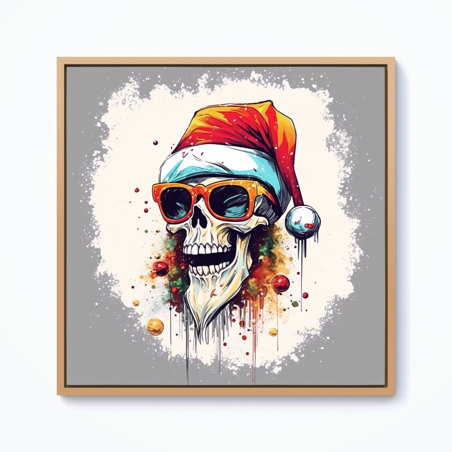 Click to view product details and reviews for Santa Skull In Glasses Splashart Framed Canvas 10 X 10 Pine.