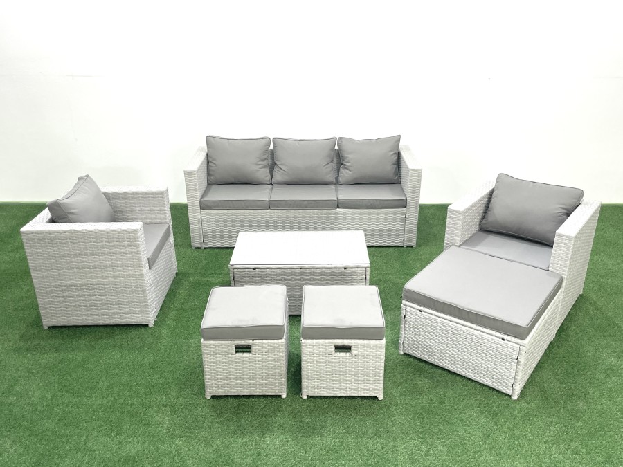 Click to view product details and reviews for Fimous Rattan Garden Outdoor Furniture Sofa Set With Rectangular Coffee Table 2 Chairs 3 Footstools Light Grey Mixed. Click to view product details and reviews for Fimous Rattan Garden Outdoor Furniture Sofa Set With Rectangular Coffee Table 2 Chairs 3 Footstools Light Grey Mixed.