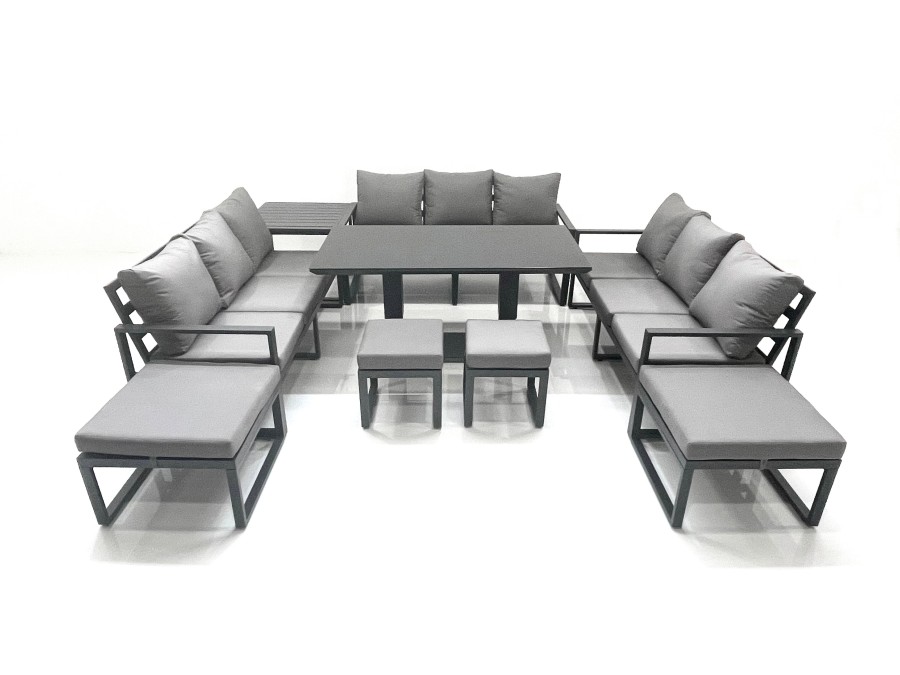 Click to view product details and reviews for Fimous 13 Seater Garden Sofa Set Aluminium Furniture Rising Dining Tabe Set With Side Table 4 Footstools Dark Grey.