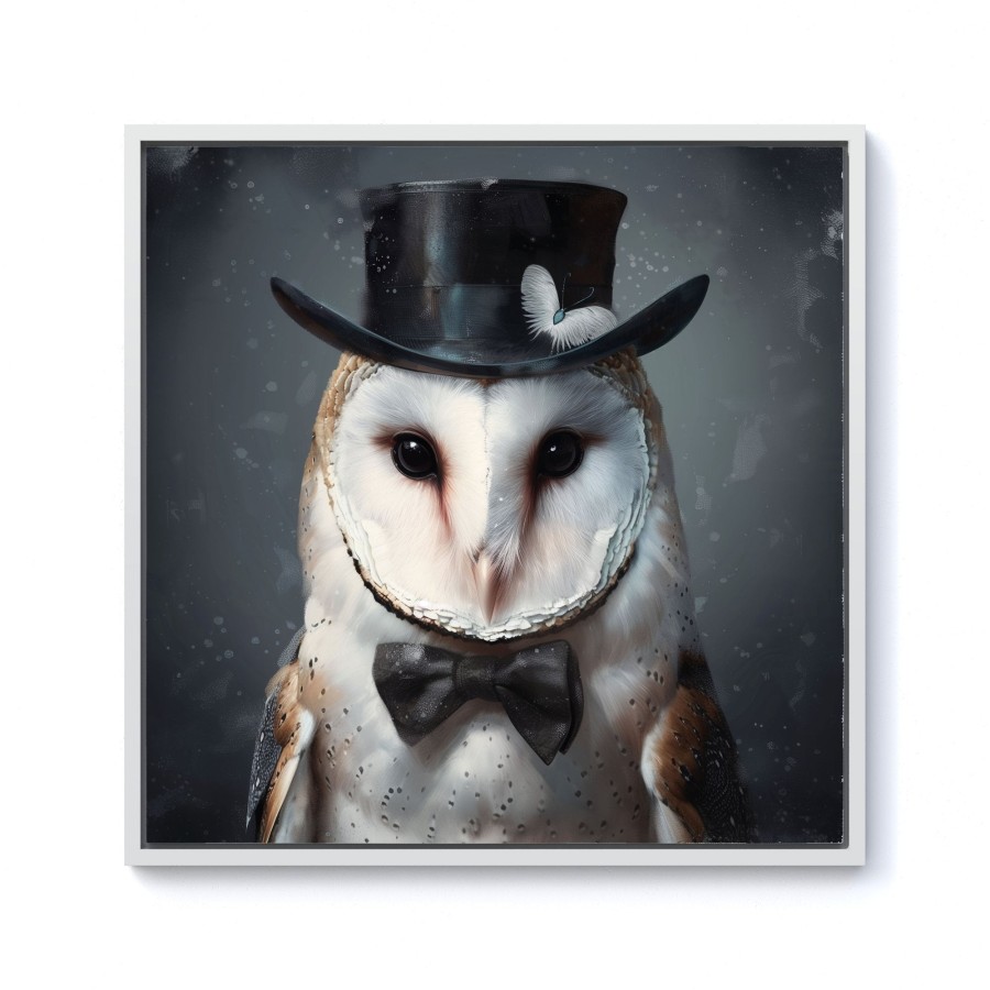 Click to view product details and reviews for Owl In A Top Hat Framed Canvas 10 X 10 White.