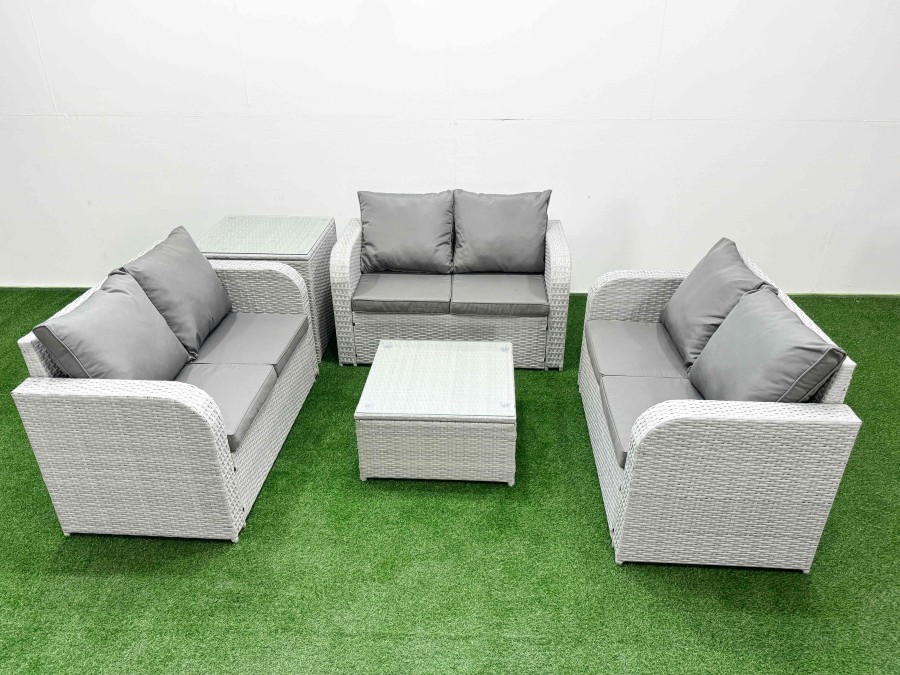 Click to view product details and reviews for Fimous 6 Seater Pe Wicker Rattan Furniture Sofa Sets With Square Coffee Table 2 Seater Love Sofa Side Table Light Grey.
