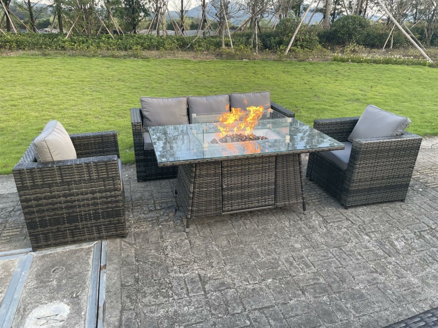 Click to view product details and reviews for Wicker 5 Seater Rattan Garden Furniture Gas Fire Pit Table Gas Heater Sets.