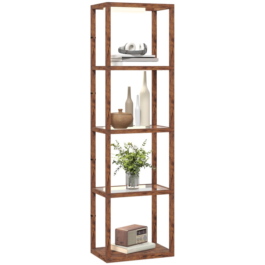 Click to view product details and reviews for Homcom Led Floor Lamp With Glass Shelves 4 Layers Dimmable Tall Standing Lamp Modern Column Shelf Floor Light For Living Room Bedroom Office Rust.