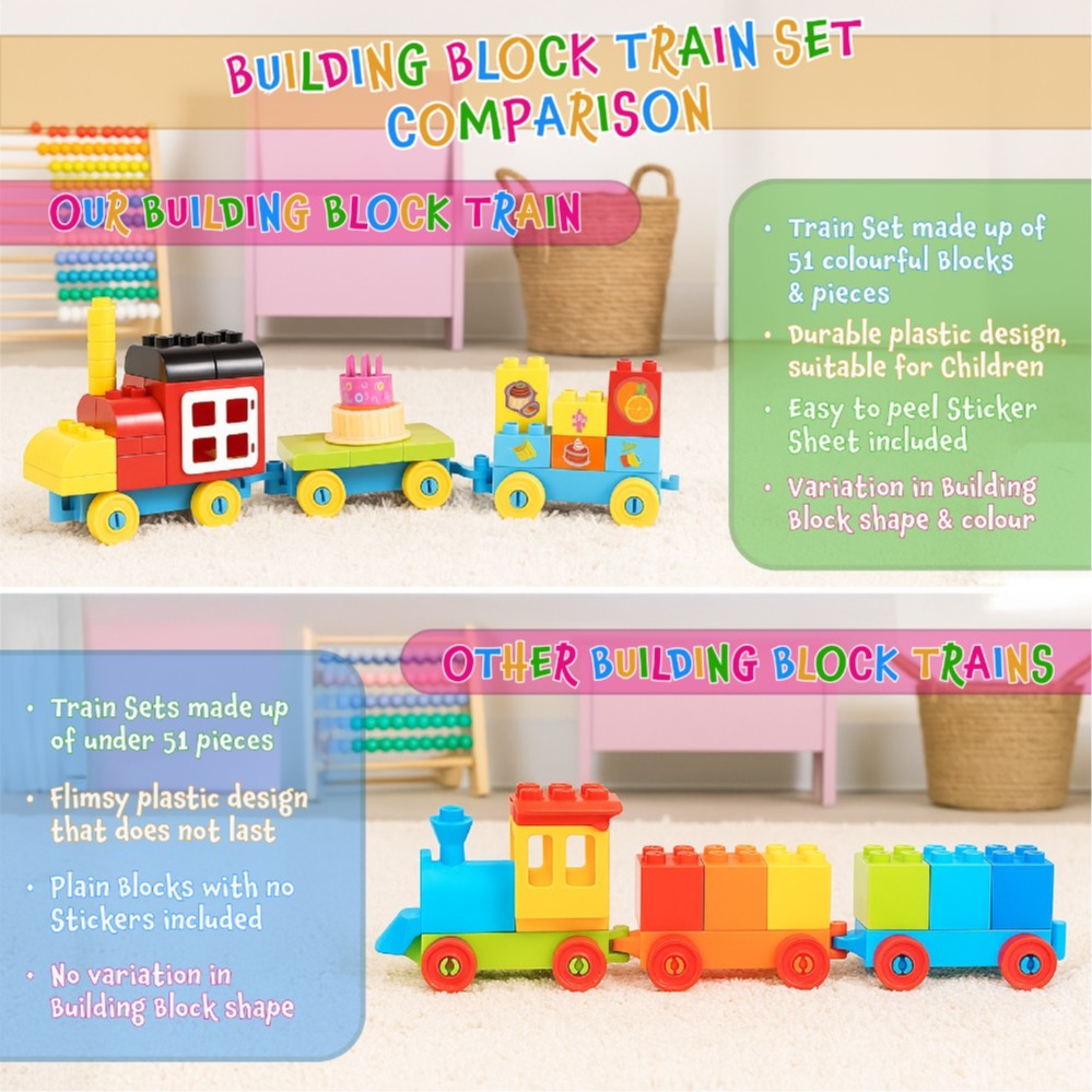 51-Piece Building Block Train Set for Kids – Colourful Construction – Educational Gift for Ages 3+