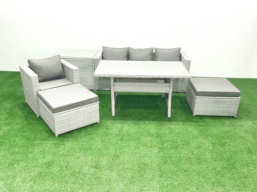 Click to view product details and reviews for Fimous Rattan Garden Furniture Set Outdoor 6 Seater Patio Dining Sets With Glass Top Dining Table And Side Table Light Grey Mixed.