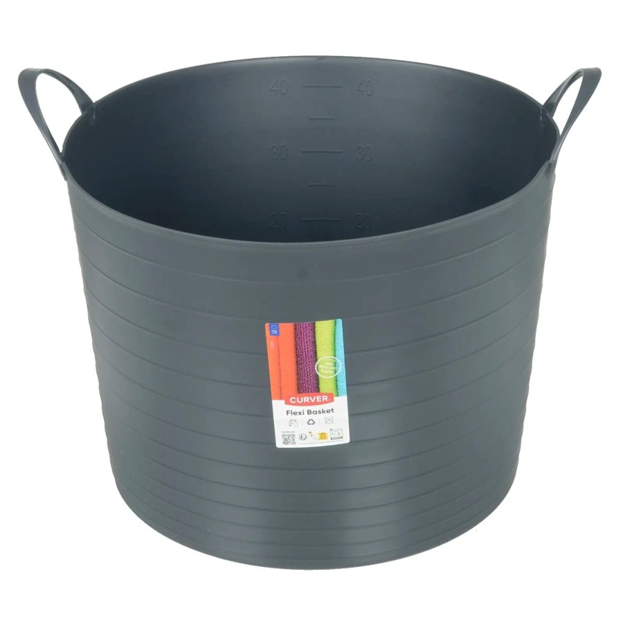 Curver 42L Flexi Tub With Handles Garden Home Farm Storage Grey