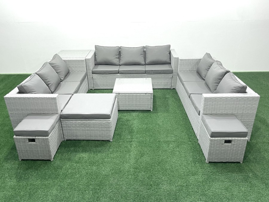 Click to view product details and reviews for Fimous Rattan Garden Outdoor Furniture Set 12 Seater Rattan Garden Sofa Set With 3 Footstools Side Table Light Grey Mixed.
