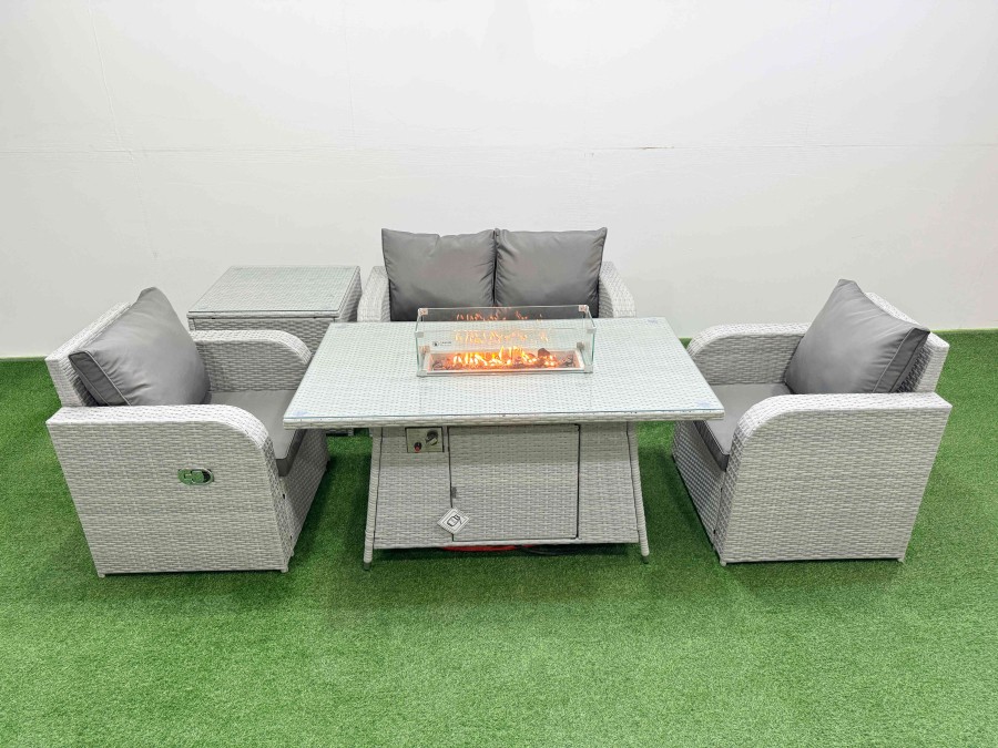 Click to view product details and reviews for Fimous Light Grey Pe Wicker Rattan Garden Furniture Set Sofa Set Reclining Chair Firepit Dining Table 4 Seater With Side Table. Click to view product details and reviews for Fimous Light Grey Pe Wicker Rattan Garden Furniture Set Sofa Set Reclining Chair Firepit Dining Table 4 Seater With Side Table.