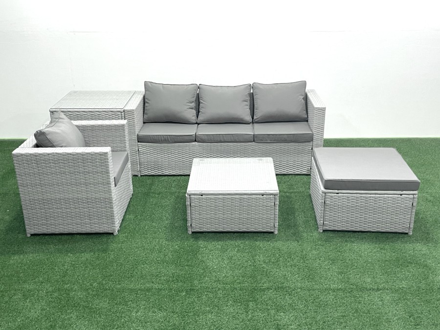 Click to view product details and reviews for Fimous Garden Outdoor Furniture Set 5 Seater Rattan Sofa Set With Big Footstool Armchair Side Table Light Grey Mixed.