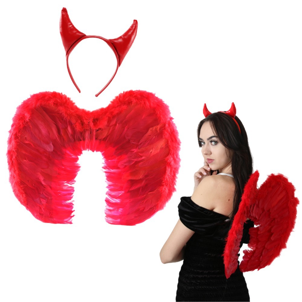 Click to view product details and reviews for Red Devil Set With Horns Headband Wings.