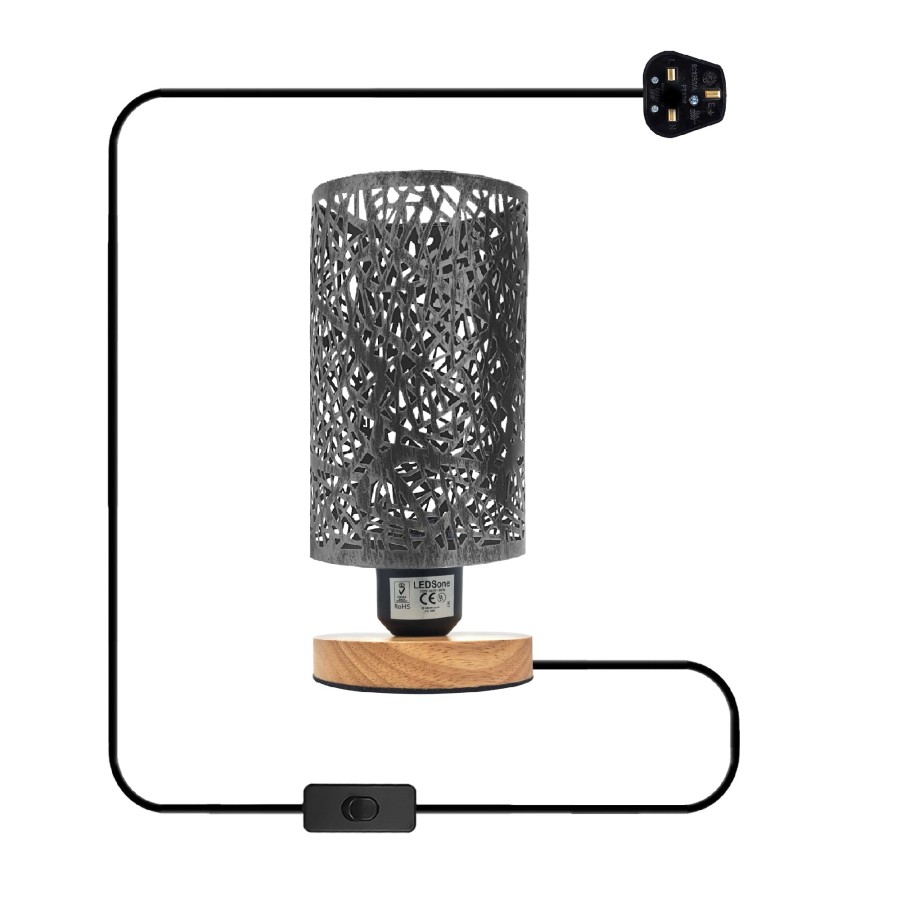 Click to view product details and reviews for Plugin On Off Switch Table Lamp Wooden Base Bedside Lamp5354 Brushed Silver No.