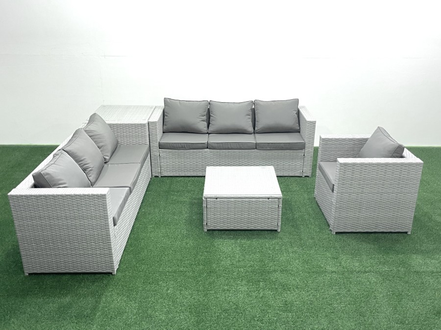 Click to view product details and reviews for Fimous Wicker Pe Rattan Sofa Garden Furniture Set With Armchair Square Coffee Table Side Table Light Grey Mixed.