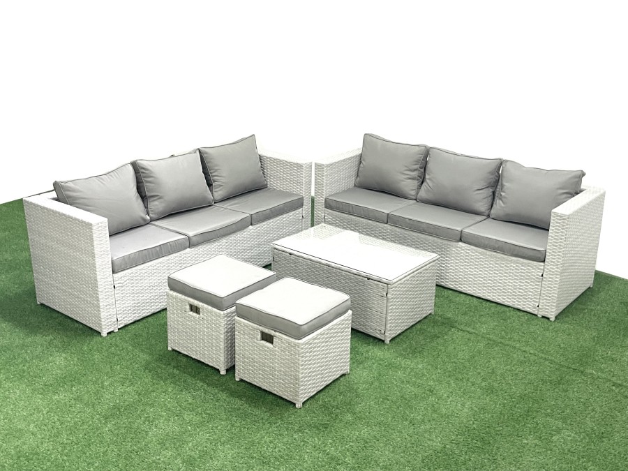 Click to view product details and reviews for Fimous Garden Outdoor Pe Rattan Furniture Set 8 Seater Rattan Garden Sofa Set With 2 Small Footstool Light Grey Mixed.