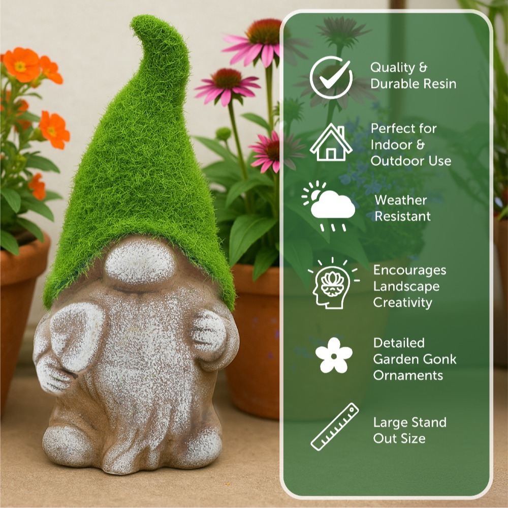 Style 1 Spade - 18cm Flock Grass Garden Gonk Gnome Ceramic Outdoor Ornament Statue Decoration