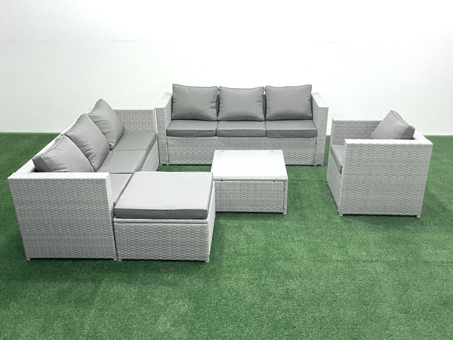 Click to view product details and reviews for Fimous Wicker Pe Rattan Sofa Garden Furniture Set With Armchair Square Coffee Table Big Footstool Light Grey Mixed.