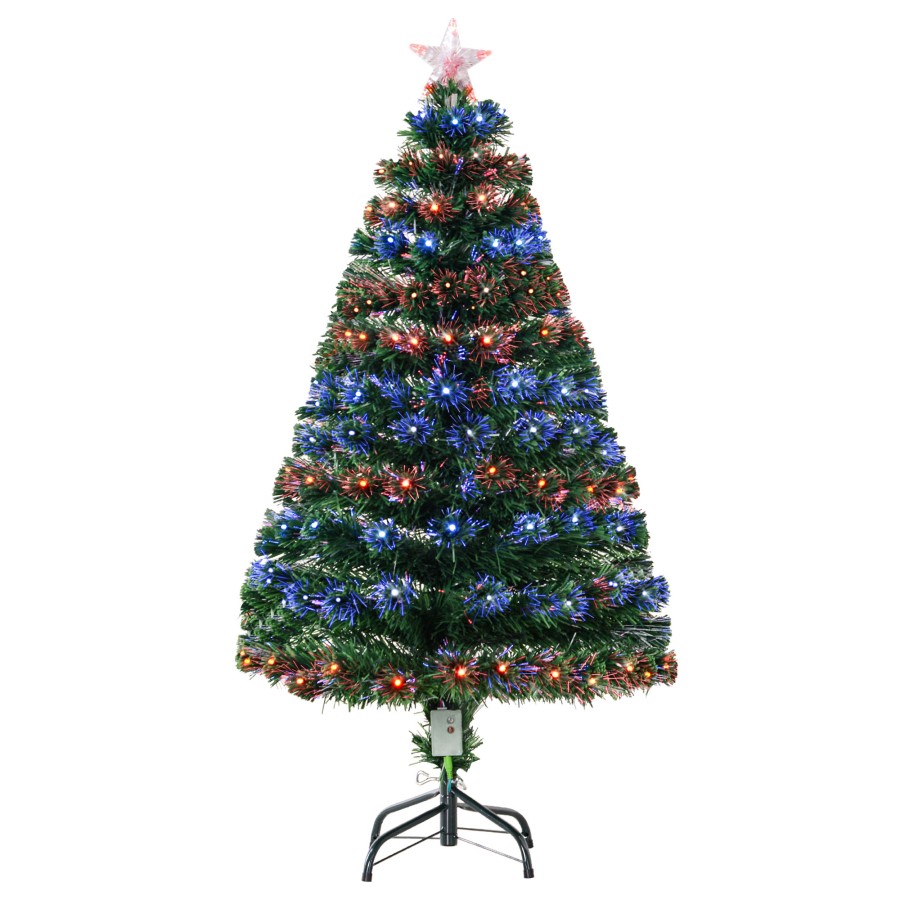 HOMCOM 3ft 4ft 5ft Green Fibre Optic Artificial Christmas Tree Indoor Xmas Tree Multi colour LED (4ft (120cm)) | Aosom UK