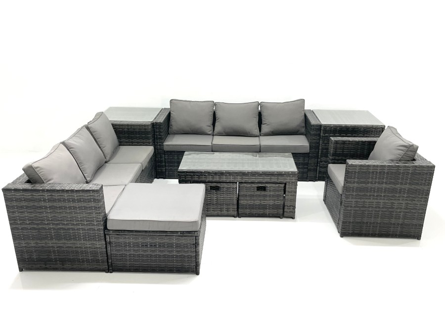 Click to view product details and reviews for Fimous Outdoor Garden Furniture Set 10 Seater Rattan Sofa Set With Coffee Table 3 Footstools Armchair 2 Side Tables Dark Grey Mixed. Click to view product details and reviews for Fimous Outdoor Garden Furniture Set 10 Seater Rattan Sofa Set With Coffee Table 3 Footstools Armchair 2 Side Tables Dark Grey Mixed.