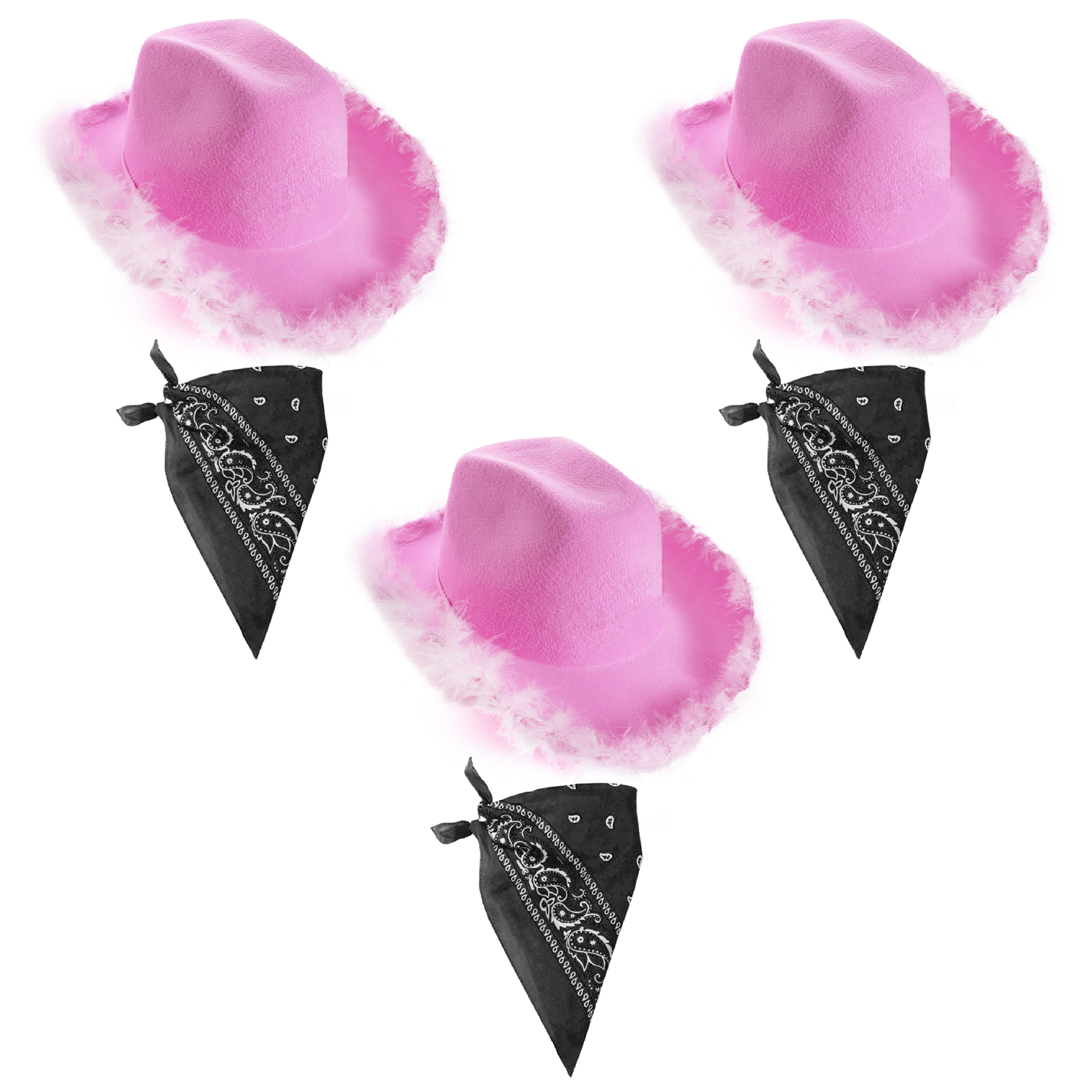 Click to view product details and reviews for Lilac Pink Cowboy Hat Black Bandana Pack Of 3.