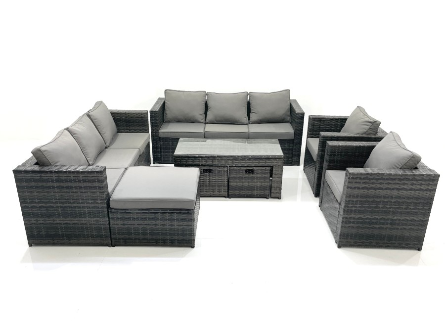 Click to view product details and reviews for Fimous Rattan Garden Furniture Sofa Set With Coffee Table Armchair 3 Footstools Dark Grey Mixed.