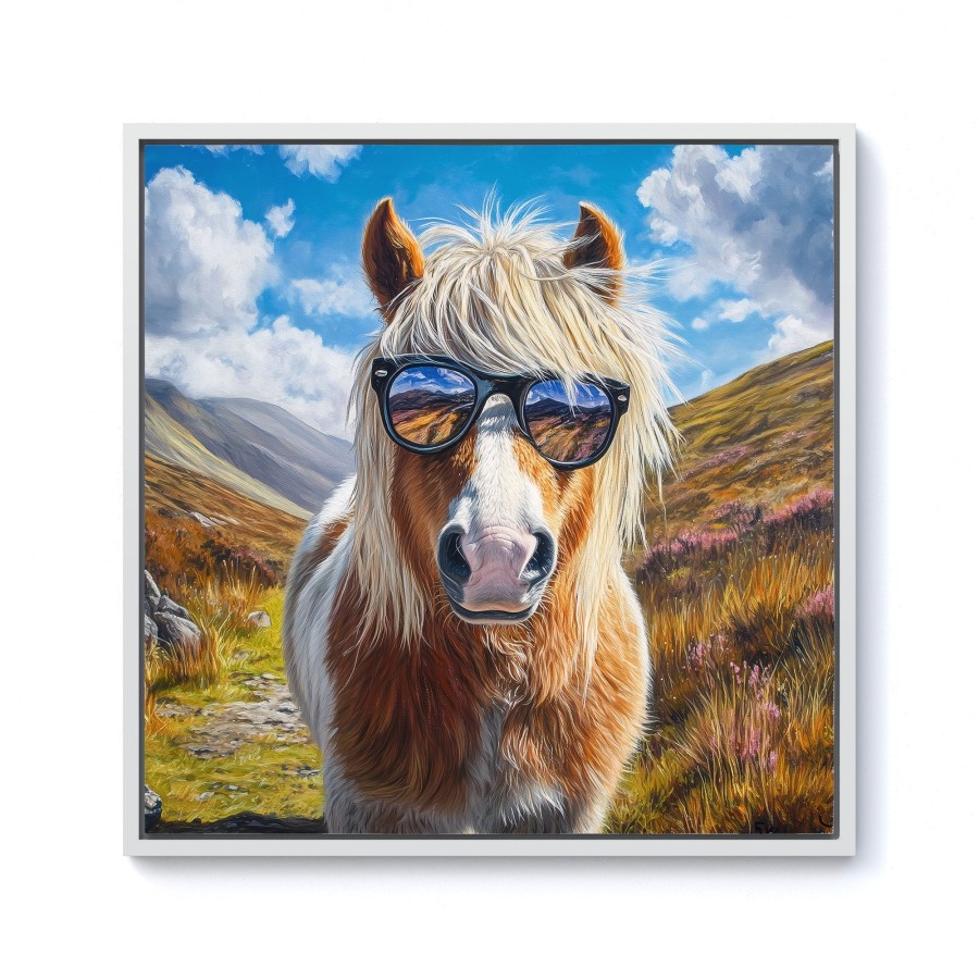 Click to view product details and reviews for Shetland Pony Wearing Glasses Framed Canvas 10 X 10 White.