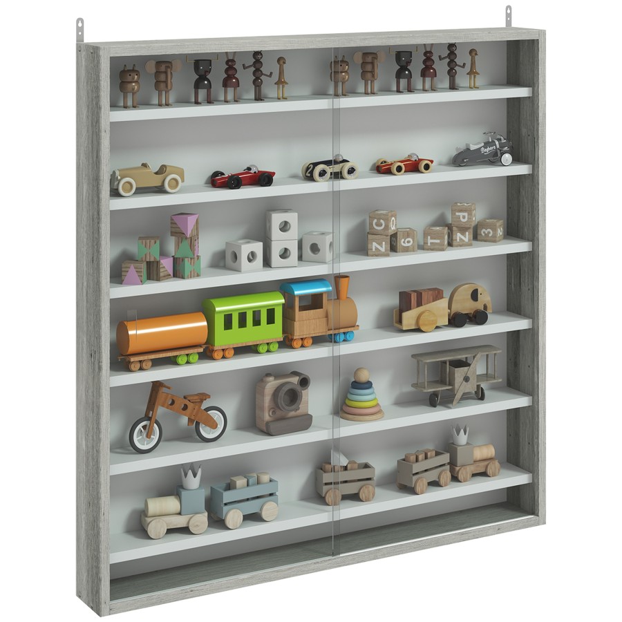 Click to view product details and reviews for Homcom 7 Tier Wall Mounted Display Cabinet Display Case With 6 Adjustable Shelves Glass Doors For Home Office Ornaments 83x80cm Graphite Wood Effec.