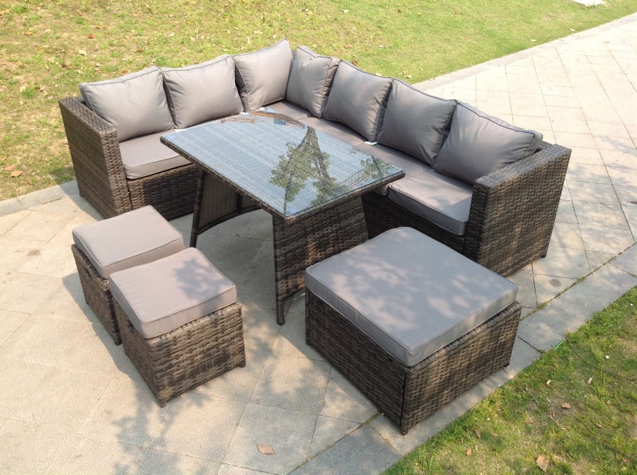 Click to view product details and reviews for Fimous 9 Seater Rattan Corner Sofa Set Dining Table Footstool Garden Furniture Patio.