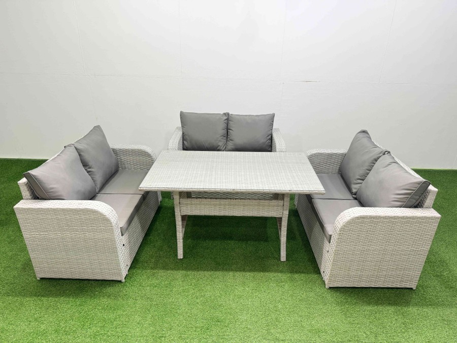 Click to view product details and reviews for Fimous 6 Seater Pe Wicker Rattan Furniture Sofa Sets With Rectangular Dining Table 2 Seater Love Sofa Light Grey.