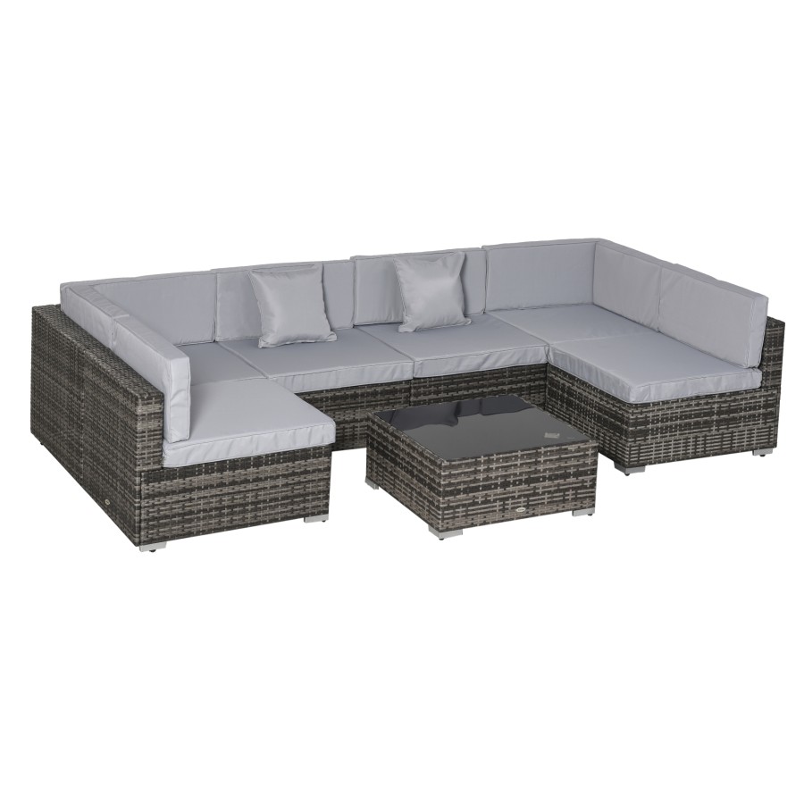 Outsunny 7PC Rattan Furniture Sectional Sofa Set Coffee Table Buckle Structure