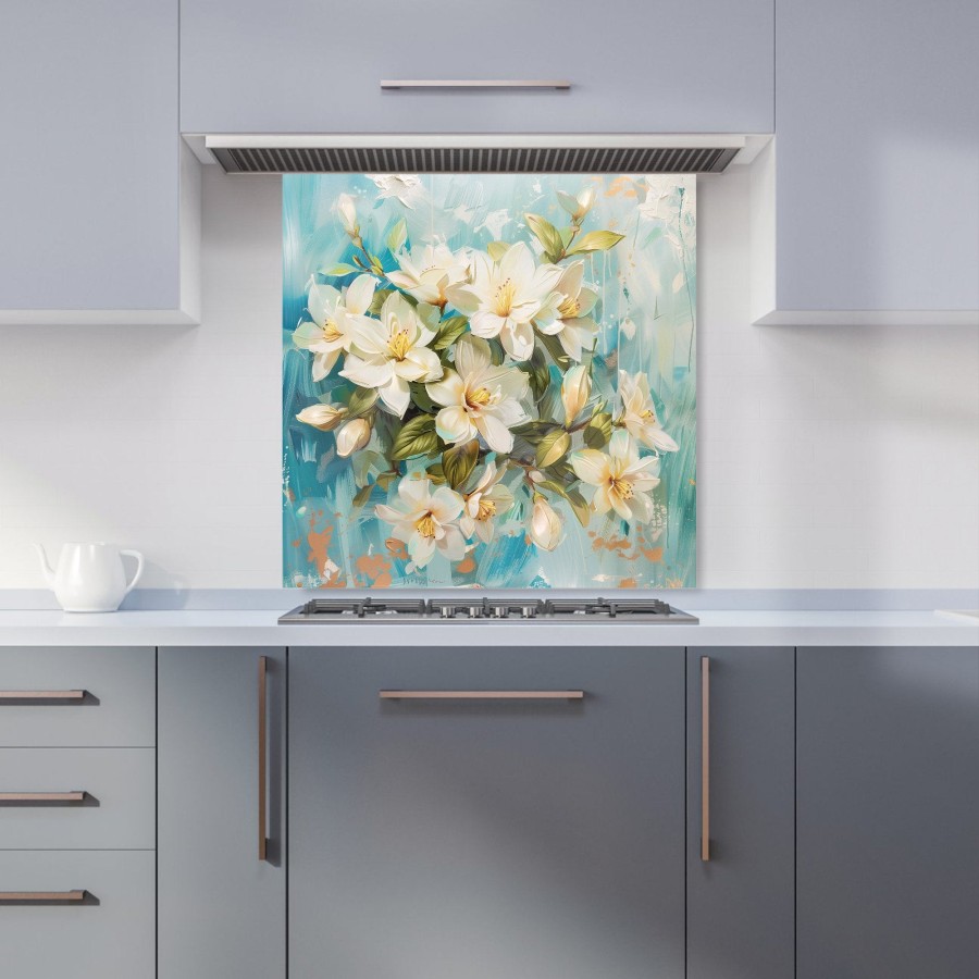 Click to view product details and reviews for Fresh Jasmine In Blue Hue Kitchen Splashback W600mm X H600mm.