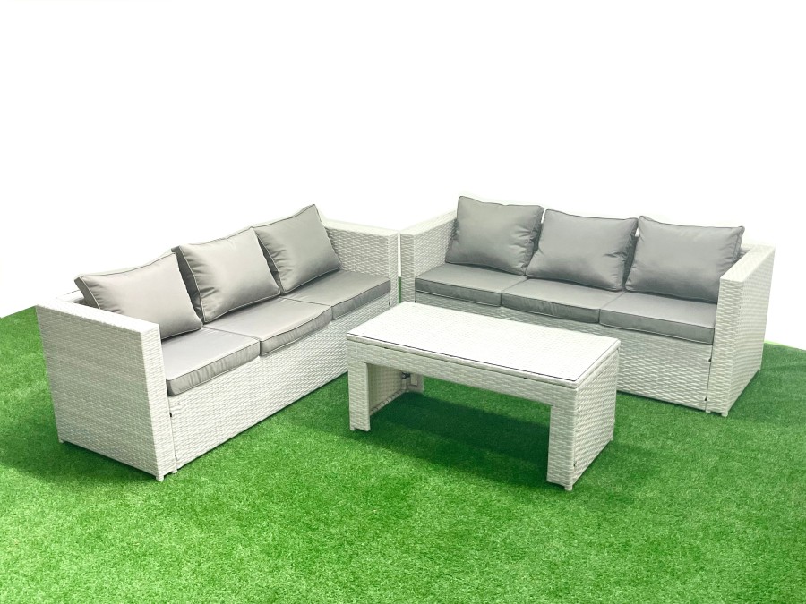 Click to view product details and reviews for Fimous 6 Seater Garden Outdoor Rattan Furniture Set Rattan Garden Sofa Oblong Coffee Table Light Grey Mixed.