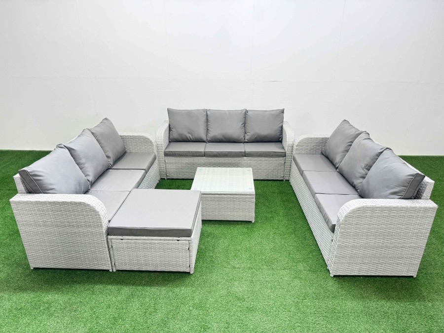 Click to view product details and reviews for Fimous Pe Rattan Lounge Sofa Set 10 Seater Outdoor Garden Furniture Set With Square Coffee Table 3 Seater Sofa Big Footstool Light Grey. Click to view product details and reviews for Fimous Pe Rattan Lounge Sofa Set 10 Seater Outdoor Garden Furniture Set With Square Coffee Table 3 Seater Sofa Big Footstool Light Grey.