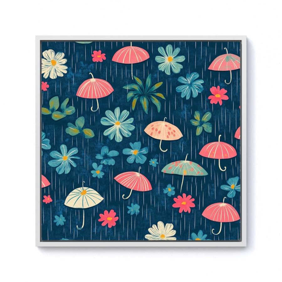 Click to view product details and reviews for Umbrellas In Spring Framed Canvas 10 X 10 White.