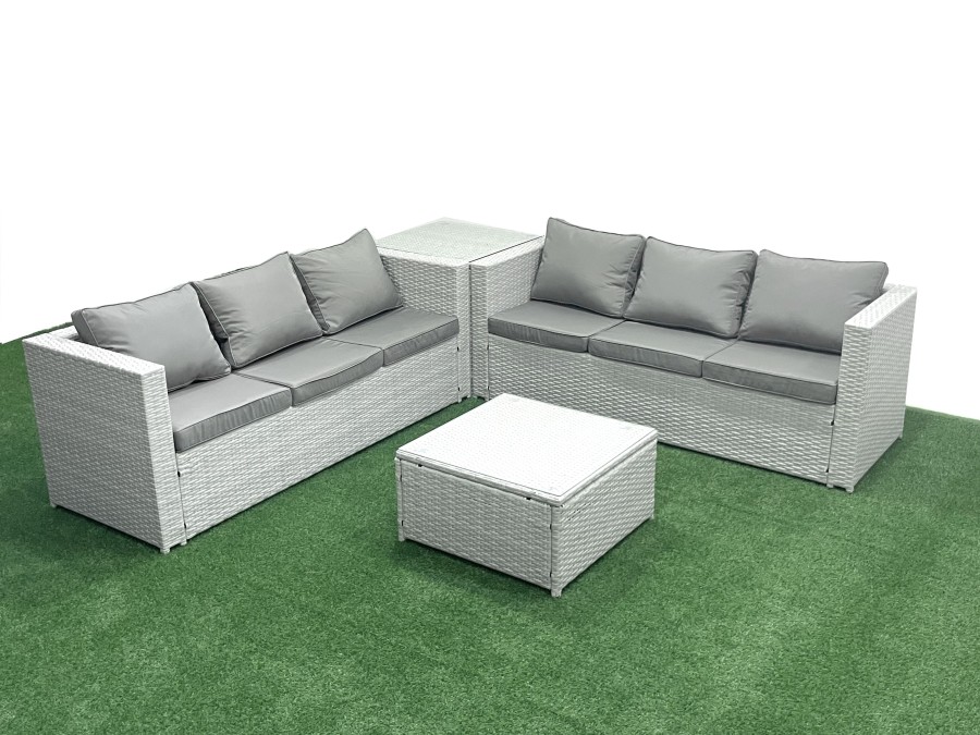 Click to view product details and reviews for Fimous Rattan Garden Outdoor Furniture Set 6 Seater Rattan Garden Sofa Set With Side Table Light Grey Mixed.