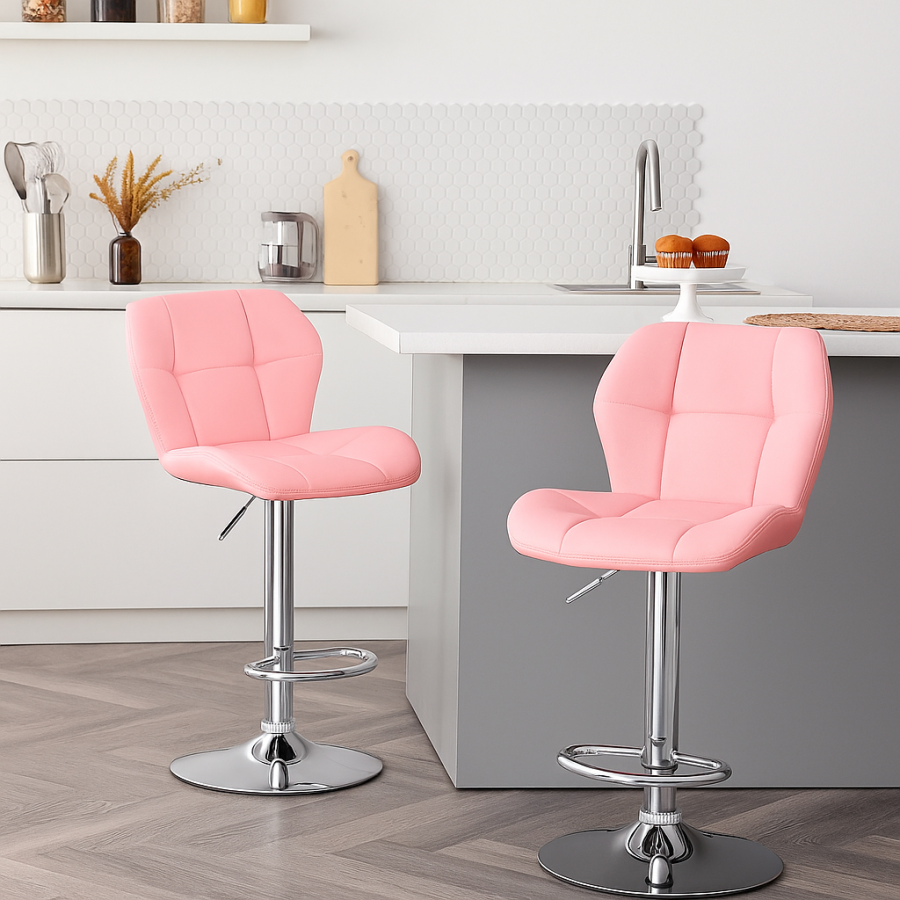 Click to view product details and reviews for Set Of 2 Pink Pu Leather Bar Stools &ndash; Adjustable Swivel Counter Chairs With Backrest.