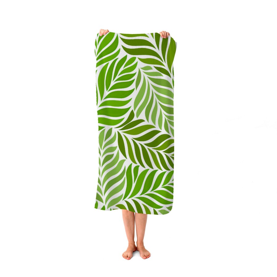 Green Leaf Pattern Beach Towel