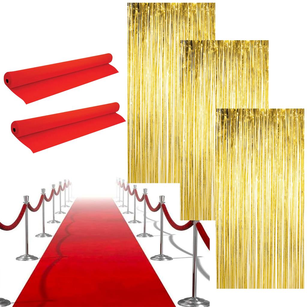 Click to view product details and reviews for Hollywood Party Decoration Set Red Carpet Runners Gold Foil Door Curtains Pack Of 2 Red Carpet Runners 3 Gold Door Curtains.