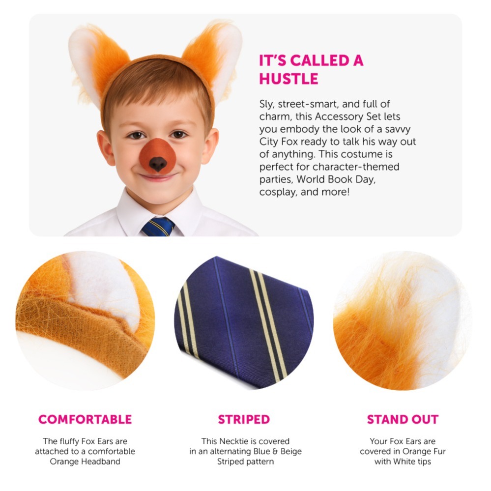 Nick Fox Costume | 4 Pcs | Ears, Tie, Thin Tail & Nose
