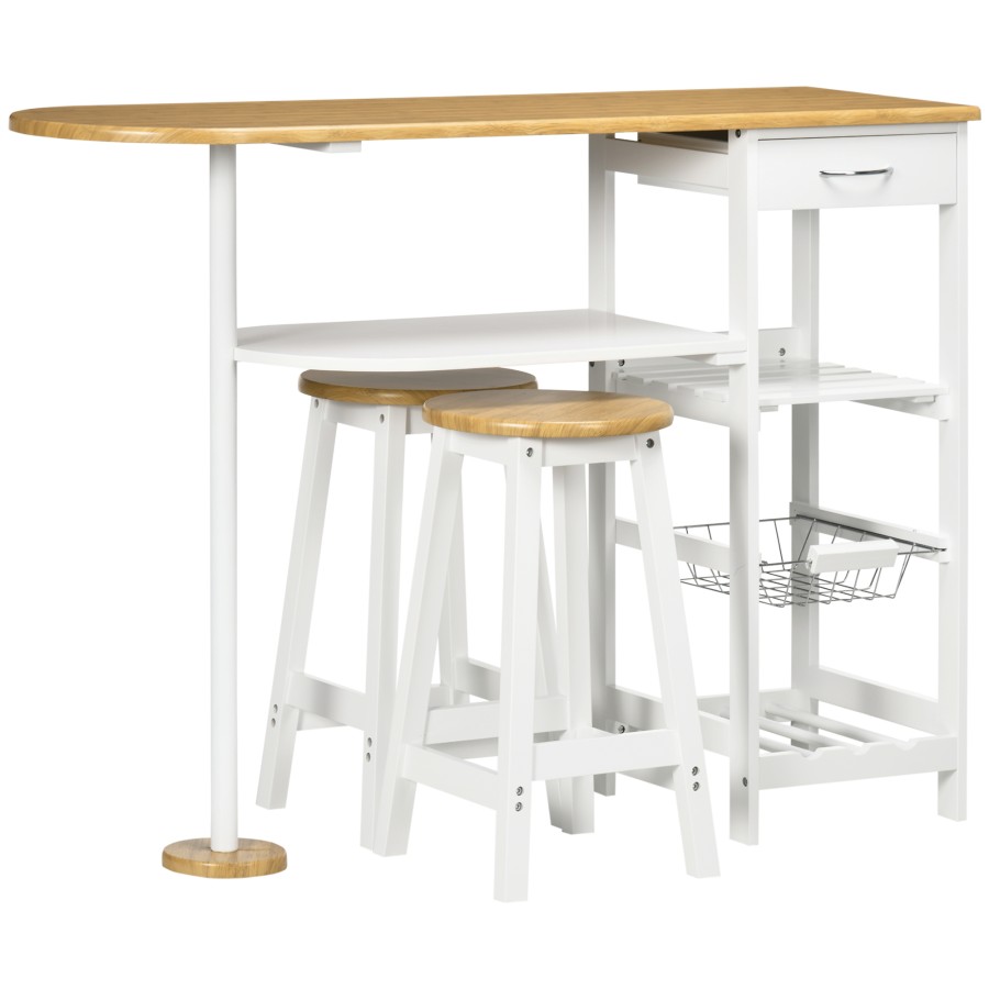 Homcom 3 Piece Bar Table Set With Drawer Wire Basket And Wine Rack White