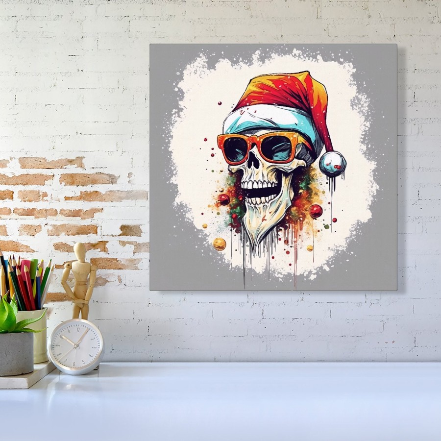 Click to view product details and reviews for Santa Skull In Glasses Splashart Canvas Medium 16 X 16.