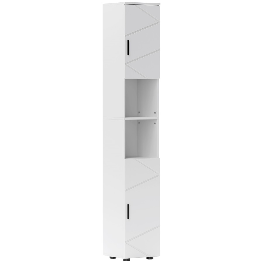 Click to view product details and reviews for Kleankin Slim Bathroom Cabinet 183cm Tall Bathroom Storage Cabinet With Soft Close Doors Open Compartments And Adjustable Shelves White.