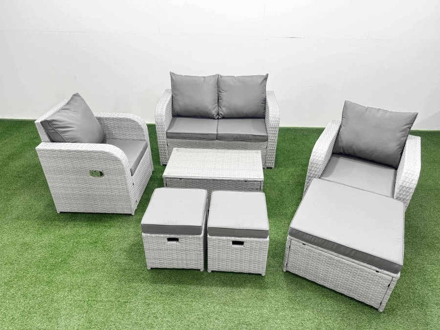 Click to view product details and reviews for Fimous Light Grey Pe Wicker Rattan Garden Furniture Set Sofa Set Reclining Adjustable Chair Rectangular Coffee Table 7 Seater 2 Small Stools. Click to view product details and reviews for Fimous Light Grey Pe Wicker Rattan Garden Furniture Set Sofa Set Reclining Adjustable Chair Rectangular Coffee Table 7 Seater 2 Small Stools.