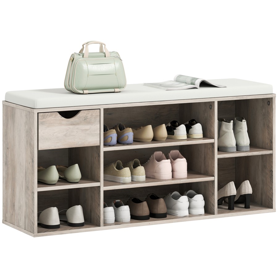 Click to view product details and reviews for Homcom Shoe Bench With Seat Cushion Shoe Storage Cabinet With 7 Compartments Drawer Adjustable Shelves For Entryway Hallway Living Room Grey.