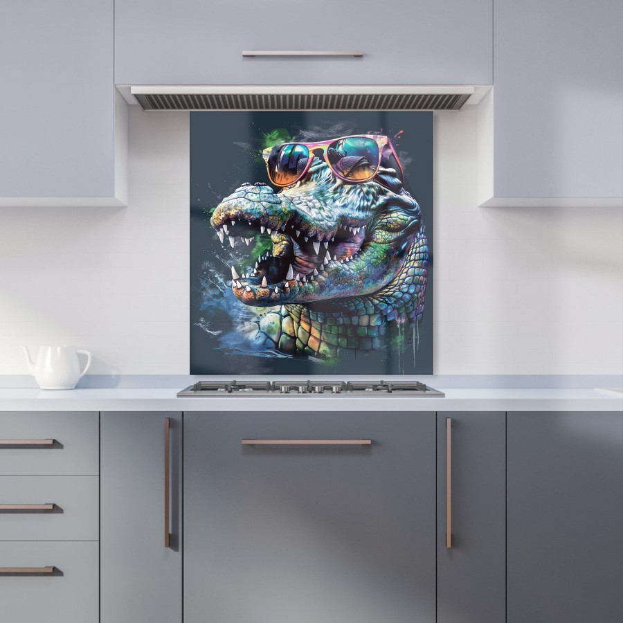 Click to view product details and reviews for Crocodile In Glasses Splashart Kitchen Splashback W600mm X H650mm.