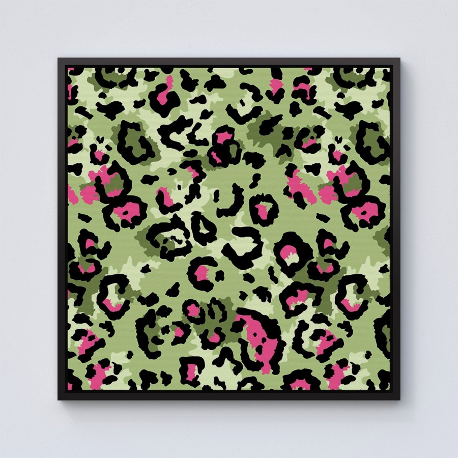 Click to view product details and reviews for Green And Pink Leopard Print Framed Canvas 10 X 10 Black.