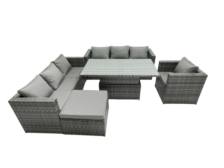 Click to view product details and reviews for Fimous 8 Seateroutdoor Rattan Sofa Set Adjustable Rising Lifting Dining Table Side Coffee Table Chairs Footstool Dark Grey Mixed.
