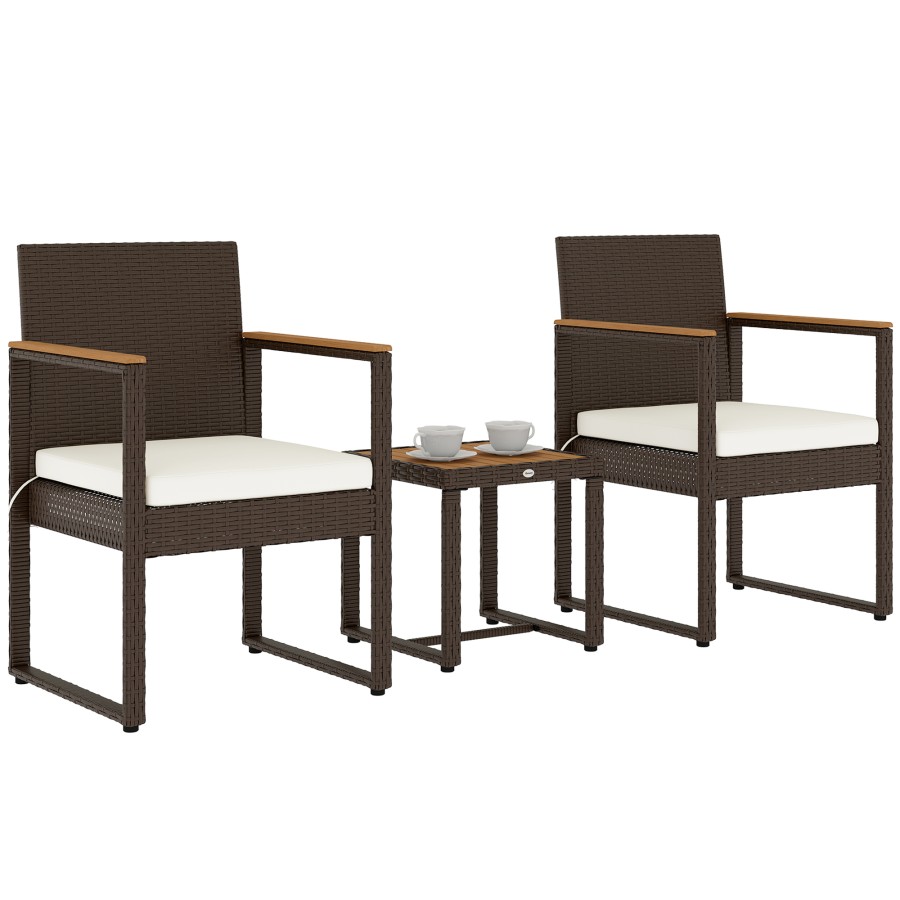 Click to view product details and reviews for Outsunny 3 Piece Rattan Bistro Set Patio Table And Chairs Set With Removable Cushions Rattan Conversation Set With Acacia Wood Table Adjustable Fo.